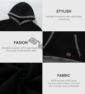ONDRA Sweatshirts à capuche décontractés en coton à manches longues pour hommes, pull à capuche en polaire avec poches - Product Image 5