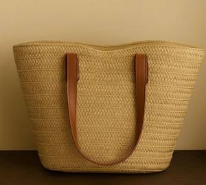 Sac fourre-tout en paille tressée : poignées en cuir, grand sac de plage - Product Image 3