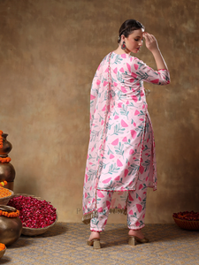 MERAKI AAMIRA ROSE FLORAL MUSLIN KURTA SET AVEC ORGANZA DUPATTA - Product Image 4
