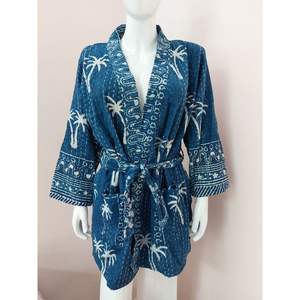 Most Selling Floral <b>Kimono</b> <b>Jacket</b> 100% Cotton Printed Embroidered Traditional Indian Style Breathable Midi Length Natural - Product Image 5