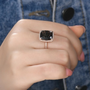 Bagues de luxe en or massif noir quartz rutile nouveau design avec bagues en or avec de vrais diamants bague de fiançailles en quartz noir - Product Image 6