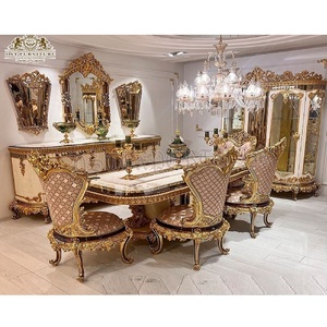 Juego de Mesa de Comedor de Madera de Teca Tallada a Mano de Estilo Francés para 6 Personas, Muebles de Comedor Modernos y Lujosos - Product Image 1