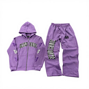 Custom Logo Acid Wash Fleece Cotton Heavyweight Oversized Hoodie <b>Sweatpants</b> <b>Set</b> Silk Screen Printed Streetwear Men's Autumn <b>Set</b> - Product Image 1