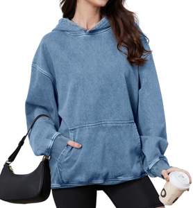 Sweat à capuche en jean délavé à l'acide unisexe surdimensionné Vintage Denim Hoodies Heavyweight Distress Washed Sweatshirt pour couple 2025 - Product Image 6