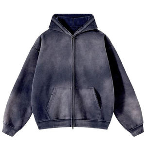 เสื้อมีฮู้ดซิปรูดซิปสำหรับผู้ชาย, เสื้อฮู้ดเปิดไหล่ทรงหลวมมีซิปหนามาก450 GSM ขนาดใหญ่พิเศษ - Product Image 5