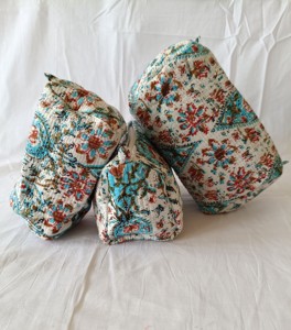 Eco-Friendly for <b>Bag</b> for Women Indian Lotus Hand Block Printed Traveling <b>Makeup</b> Pouches Cotton <b>Quilted</b> Zipper - Product Image 4