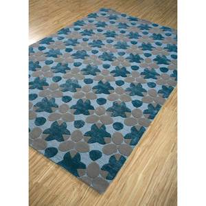 Alfombra de Lana y Viscosa Azul con Diseño Geométrico, Hecha a Mano en Jaipur, para Sala de Estar, Modelo Top-121 - Product Image 2