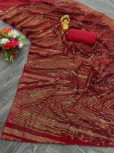 Sarees de collection ethnique en tissu Georgette de travail à séquence à la demande pour mariage et tenue de fête aux prix de gros - Product Image 5