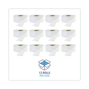 Papier toilette Boardwalk Jr. 1 pli, 3-1/2 pouces Rouleau géant de 2000 pieds, blanc doux, 12 par carton - Product Image 4