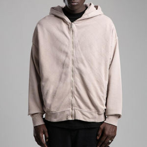 Ensembles de survêtements en coton épais délavé à l'acide avec fermeture éclair, broderie appliquée et patch, pantalons évasés et sweats à capuche pour hommes - Product Image 1