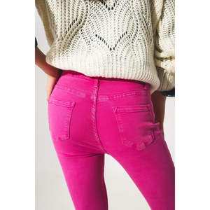 Jean évasé fuchsia à ourlet brut en denim respirant, style décontracté urbain, taille élastique, taille mi-haute, taille XL - Product Image 6