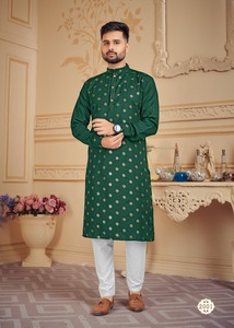 Robe de mariée traditionnelle indienne chemise bleue vêtements pour hommes haut tunique robe garçons kurta robe garçon vêtements bleu soie kurta chemise - Product Image 3