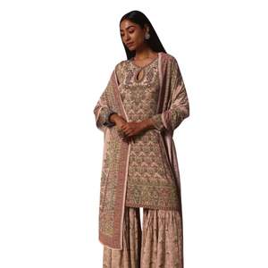 Juego de Kurta Palazzo Sharara adornado con estampado de melocotón con Dupatta para fiesta festiva, boda, ropa de recepción India - Product Image 5
