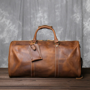 Genuine Leather Foldable Portable <b>Duffel</b> <b>Bag</b> Weekender Travel Zipper Closure Durable Brown Handmade Vintage Style Large Capacity - Product Image 3