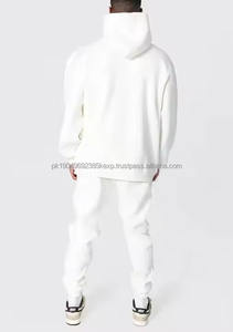 ชุดกีฬาผ้าฝ้าย 2 ชิ้น แบบปรับแต่งได้ สำหรับผู้ชายและผู้หญิง เสื้อฮู้ดและกางเกงขายาวสำหรับฤดูหนาว สีดำ - Product Image 2