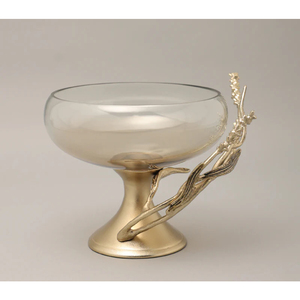 Elegant Glass Pedestal <b>Bowl</b> With Floral Metal Accent Home Decorative Tabletop Centerpiece Fruits and <b>Snacks</b> <b>Bowl</b> for Dining Use - Product Image 4