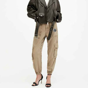 Pantalon Cargo en coton respirant avec logo personnalisé pour femmes, jogging de sport d'hiver à la mode, taille moyenne, vente en gros de quantité minimale de commande bas - Product Image 1