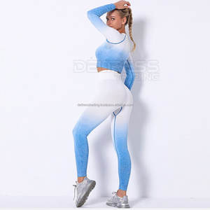 Ensemble de Yoga pour femmes sans couture de haute qualité vente chaude élastique taille haute Spandex Polyester vêtements de sport Gym Fitness entraînement Yoga ensemble - Product Image 3