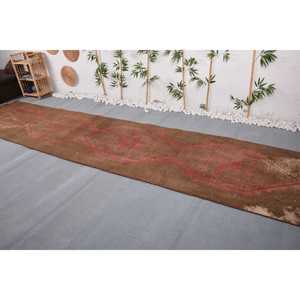 Turkish Rug, 3.37x15.3 ft Runner Rug, <b>Brown</b> Floral <b>Wool</b> Vintage Rug - Product Image 3