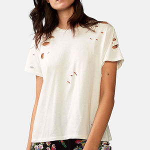 Camiseta de algodón de gran tamaño desgastado para mujer más vendida, camisetas de manga corta informales holgadas suaves con patrón impreso personalizado OEM - Product Image 5