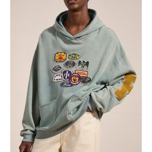 Vente en gros de vêtements à capuche en éponge française surdimensionnés de haute qualité 100% coton délavés au soleil vintage avec logo personnalisé en vrac - Product Image 3