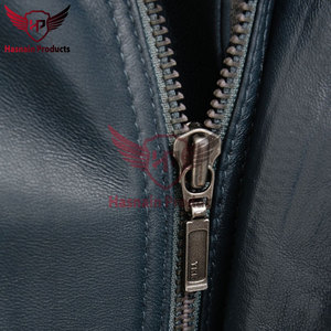 Chaqueta Bomber de Cuero Genuino Azul para Hombre, Cuello Camisero, Piel de Vacuno, Cintura Elástica, Bolsillos Laterales, Cierre Frontal con Cremallera, Clásica, Cálida y Personalizable - Product Image 6