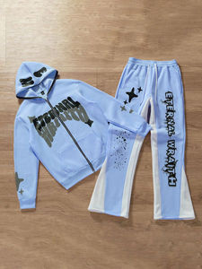 ชุดเสื้อฮู้ดและกางเกงวอร์มผ้าฟลีซพิมพ์ลายตัวอักษรสำหรับผู้ชาย ชุดลำลองสำหรับฤดูใบไม้ร่วงและฤดูหนาว ชุดวอร์มผู้ชาย - Product Image 3