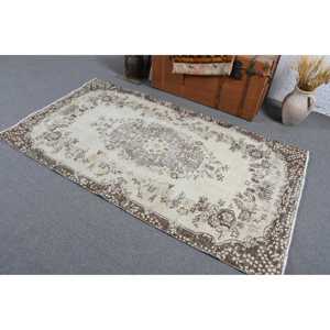 Vintage 3.6x6.6 ft Rug, Turkish Rug, <b>Brown</b> Floral <b>Wool</b> Rug - Product Image 4