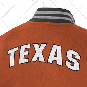 Chaqueta Universitaria Texas Longhorns Personalizada Ambi Turner con Cremallera Completa, Alta Demanda, Color Naranja Quemado, Bordada al por Mayor - Product Image 5