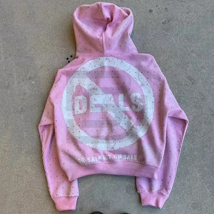 OEM Service Drop Shoulder Zip Up Hoodies Acid Wash Vintage French Terry 100% Cotton Boxy Rhinestone Custom Print Hoodies - Product Image 2