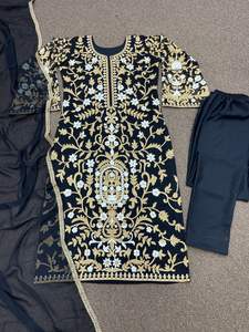 Nuevo diseñador étnico desgaste fiesta desgaste bordado trabajo Top con Dupatta Salwar Kameez Kurti pantalón conjunto al por mayor cintura Natural - Product Image 5