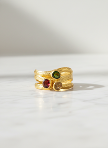 Anillo de Plata de Ley 925 Hecho a Mano con Piedras Preciosas Naturales, Turmalina Multicolor y Baño de Oro - Product Image 4
