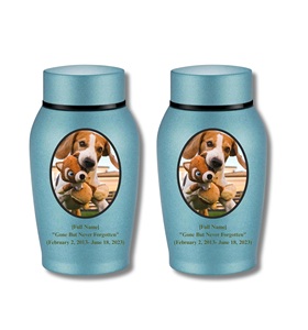 Photo personnalisée Petites urnes personnalisées pour les cendres humaines Urnes souvenirs en acier inoxydable pour la crémation commémorative Urne bleue de taille personnalisée - Product Image 1