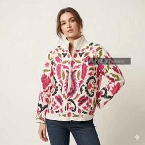 Veste en velours et coton brodée à la main, motif Suzani, style bohème, manteau d'automne-hiver pour femmes, textile indien de luxe, respectueux de l'environnement - Product Image 1