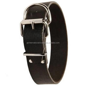 Collar de perro de cuero genuino de grano completo 100% con hebilla de rodillo de acero de níquel fácilmente ajustable, anillo en D y bucle, tamaños personalizados - Product Image 1