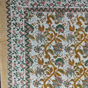 Mantel de Algodón de Lujo Estampado Floral Hecho a Mano en India para Decoración de Mesa de Comedor, Lavable - Product Image 4