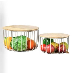 Panier de rangement en métal exquis avec des accents en bois solution peu encombrante et élégante paniers de rangement tendance haut de gamme - Product Image 6