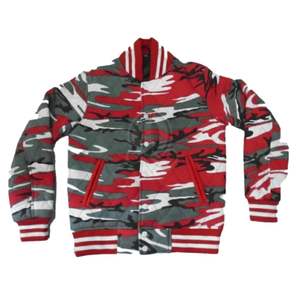 Veste Bomber d'Hiver pour Homme Style Varsity Camouflage Rouge Tissu matelassé Fermeture à Boutons Pression Col Côtelé - Product Image 1