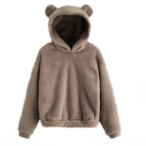 Automne hiver femmes 100% coton à manches longues lapin oreille capuche mignon en peluche chaud décontracté Streetwear avant Logo à capuche - Product Image 1
