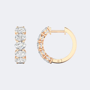 Pendientes de Aro Huggie con Corte Ovalado de 2.00CTW, Engaste de Puntas Compartidas, Oro de 14k, Diamante Cultivado en Laboratorio, Pequeños y Delicados Aros con Piedras Preciosas Ovaladas para Mujer - Product Image 4