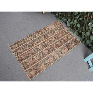 Vintage Turkish Small Rug 1.8x3.2 ft, <b>Brown</b> <b>Wool</b> Rug - Product Image 2