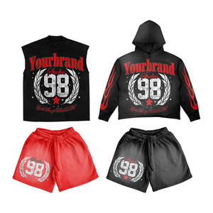 Venta al por mayor Sudadera con capucha con pantalones cortos Conjunto Logotipo personalizado 2 piezas Chándal Hombres Sudadera y pantalones conjunto - Product Image 2