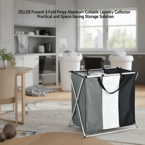 ZELLER Present 3-Fold Poly Aluminum <b>Collapsible</b> Laundry Collector Practical and Space-Saving <b>Storage</b> Solution - Product Image 3