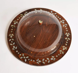 Elegant <b>Wooden</b> <b>Cake</b> Serving Tray with Heritage Floral Inlay and Natural Grains Wood for Celebration - Product Image 5