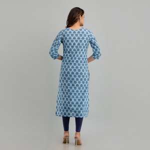 Dress-SHKUP1221 de carrière élégante Kurta droite à imprimé floral bleu clair pour femme - Product Image 5