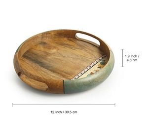 Plateau de service décoratif en bois de manguier, plateau de service rond en bois décoratif, centre de table de style campagnard et vintage - Product Image 6