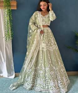 CONCEPTEUR NET PEARL DESIGN TRAVAIL LEHENGA CHOLI AVEC DUPATTA VÊTEMENT DE MARIAGE PRIX DE GROS VÊTEMENT ETHNIQUE TENUE DE FÊTE - Product Image 1