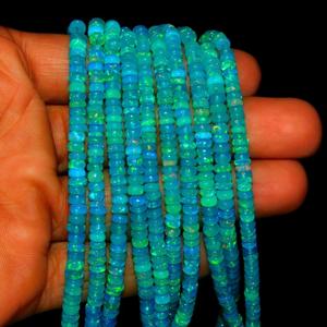 Paraiba bleu opale lisse Rondelle perles éthiopienne Welo opale bijoux bijoux faits à la main 16 pouces véritable qualité naturel 3-5 MM - Product Image 3