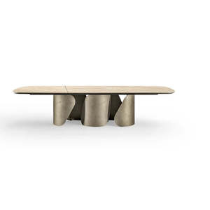 Table à manger moderne Onda XL, design rectangulaire de luxe, bois stable, pierre, contemporaine, assemblée, extensible, résine, pour la maison, l'hôtel - Product Image 3