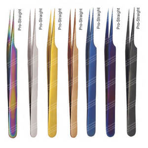 Pince à épiler Pro-Staright en acier inoxydable multi-couleur enduite de plasma outils d'extension de cheveux - Product Image 1